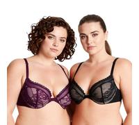 Curve Muse aux Femmes Grande Taille Ajouter 1 Tasse Push up À Armatures Licou Devant Fermer Soutien-Gorge-Paquet de 2-Noir,du Vin-115D