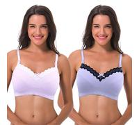Curve Muse aux Femmes Soutien-Gorge d'allaitement Grande Taille, sans Fil, en Coton, avec Dentelle supérieure - Paquet de 2-Rose, Lavande -90D