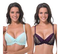 Curve Muse Ensemble de 2 Soutiens-Gorge Grande Taille Balconnet à Armatures, légèrement rembourré-Mint,Burgundy-110D