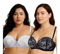 Curve Muse Femme Taille Plus Ajoutez 1+ Bonnet Push Up Forme Parfaite avec Armature Soutien-Gorge en Dentelle-Paquet de 2-Black,Light Gray-105E