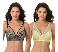 Curve Muse Femme Taille Plus Minimiseur Non doublé avec Armature Soutien-Gorge à Couverture complète-Paquet de 2-Jaune,Noir/Gris-120D