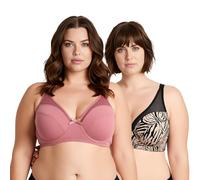 Curve Muse Femme Taille Plus Minimiseur Non doublé avec Armature Soutien-Gorge à Couverture complète-Paquet de 2-Noir/Gris, Marron-90D