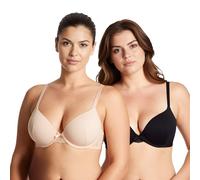 Curve Muse Femmes Grande Taille Faire Monter Ajouter 1 Tasse Armature Parfait Forme Soutien-Gorge Tshirt-Paquet de 2-Noir, Nu-115D(EU:100D)