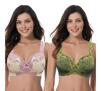 Curve Muse Femmes Grande Taille Minimizer Non doublé sans Fil Dentelle Soutiens-Gorge à Couverture Totale-Paquet de 2-105F/EU 90F