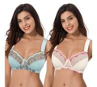 Curve Muse Grande Taille Minimiseur Soutien-Gorge à Armatures avec Broderie de Dentelle - Paquet de 2-Brume Bleue, Rose Clair-100C