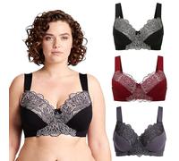 Curve Muse Grande Taille Non doublé Minimiseur Soutiens-Gorge sans Fil avec Dentelle brodée-Paquet de 3-Gris,Bourgogne,Noir-110D/EU 95D-V2