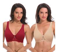 Curve Muse Lot de 2 soutien-gorges en dentelle non doublé avec armatures et coussins pour femme - rouge - 120F