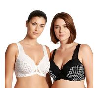 Curve Muse - Minimizer pour Femme, sans Doublure, Soutien-Gorge avec Armatures, avec Broderie, Dentelle, Paquet de 2-Blanc,Noir-110B