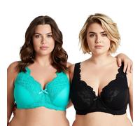 Curve Muse - Minimizer pour Femme, sans Doublure, Soutien-Gorge avec Armatures, avec Broderie, Dentelle, Paquet de 2-Teal,Black-105D