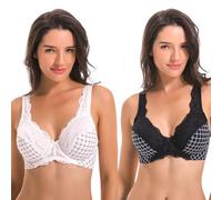 Curve Muse - Minimizer pour Femme, sans Doublure, Soutien-Gorge avec Armatures, avec Broderie, Dentelle, Paquet de 2-Blanc,Noir-110D