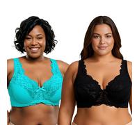 Curve Muse - Minimizer pour Femme, sans Doublure, Soutien-Gorge avec Armatures, avec Broderie, Dentelle, Paquet de 2-Teal,Black-120B