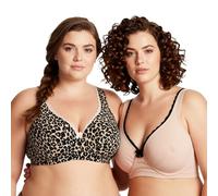 Curve Muse Soutien-gorge à armatures en coton confortable sans doublure grande taille pour femme, Marron clair/noir, chair (lot de 2), 105F