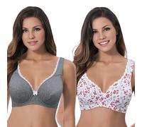Curve Muse Soutien-Gorge à Armatures en Coton Non doublé Taille Plus pour Femmes-Paquet de 2-Dark Grey,White Print-95F