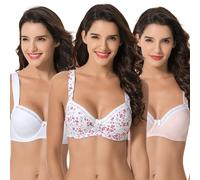 Curve Muse - Soutien-Gorge à Armatures Grande Taille pour Femmes, Non doublé, Soutien-Gorge Balconnet en Coton avec-Paquet de 3-Pink,White,White Print-105F
