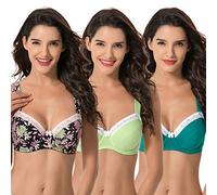 Curve Muse - Soutien-Gorge à Armatures Grande Taille pour Femmes, Non doublé, Soutien-Gorge Balconnet en Coton avec - Paquet de 3-Vert Foncé, Citron, Noir Imprimer-90E