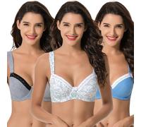 Curve Muse - Soutien-Gorge à Armatures Grande Taille pour Femmes, Non doublé, Soutien-Gorge Balconnet en Coton avec - Paquet de 3-Blanc Imprimé, Bleu, Gris-115C