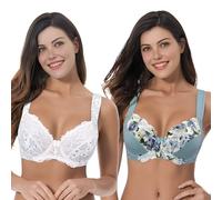 Curve Muse Soutien-Gorge Armatures Dentelle-x2-Cream Print,Sage-95E
