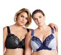 Curve Muse - Soutien-Gorge Grande Taille Balconnet avec Armatures avec Bretelles Matelassées et Dentelle - Pack de 2-Impression Grise, Imprimé Marine-105E