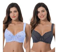 Curve Muse - Soutien-Gorge Grande Taille Balconnet avec Armatures avec Bretelles Matelassées et Dentelle-Pack de 2-Blue,Grey-120C