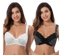 Curve Muse - Soutien-Gorge Grande Taille Balconnet avec Armatures avec Bretelles Matelassées et Dentelle - Pack de 2-Crème Imprimer,Le Noir Imprimer-125F