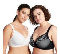 Curve Muse - Soutien-Gorge Grande Taille Balconnet avec Armatures avec Bretelles Matelassées et Dentelle - Pack de 2-Noir,Blanc-110E-V2