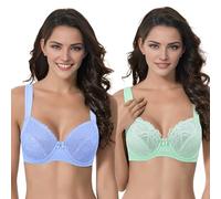 Curve Muse - Soutien-Gorge Grande Taille Balconnet avec Armatures avec Bretelles Matelassées et Dentelle - Pack de 2-Light Blue,Mint-110E