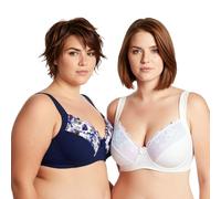 Curve Muse - Soutien-Gorge Grande Taille Balconnet avec Armatures avec Bretelles Matelassées et Dentelle - Pack de 2-Crème, Marine-115C