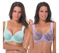 Curve Muse - Soutien-Gorge Grande Taille Balconnet avec Armatures avec Bretelles Matelassées et Dentelle-Pack de 2-Lavender,Mint-90F
