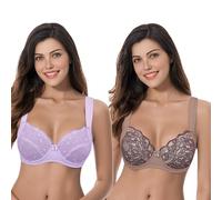 Curve Muse - Soutien-Gorge Grande Taille Balconnet avec Armatures avec Bretelles Matelassées et Dentelle - Pack de 2-Brown,Lavender-115F