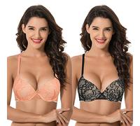 Curve Muse Soutien-gorge grande taille pour femmes Perfect Shape avec armatures, bonnet A, push-up, dentelle - Lot de 1 ou 2, 90 B (Taille Fabricant:34B)