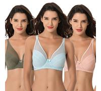 Curve Muse Soutien-Gorge pour Femme Taille Plus, Non doublé, à Armatures, Soutien-Gorge intégral-Vert,Rose,Bleu Clair-125F
