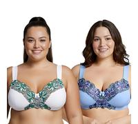 Curve Muse Soutien-Gorge sans Fil sans Doublure Taille Plus pour Femmes avec Dentelle brodée-Paquet de 2-Babeurre,Sérénité-110F