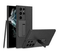 Curved All-Cover Leather Mechanical Shift Bracket Mobile Phone Shell for Galaxy S23 Ultra (Carbon Fiber Pattern,for S23)