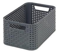 CURVER Panière de Rangement 6L en avec un Design Rotin Tressé pour Salle de Bain, Chambre, Bureau - Poignées Ergonomiques - noir