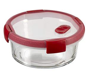 Curver 235709 Boîte, Verre, Transparent/Rouge, 16 x 16 x 7 cm