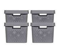Curver | 4 Bacs de Rangement Infinity 2X(11L+17L) + couvercles, Gris Anthracite, Plastique recyclé