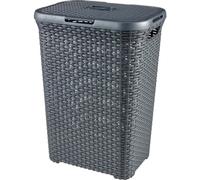 CURVER Coffre à Linge Style 60L - Bac à Linge Sale avec Couvercle - Aspect Rotin Texturé, Bonne Aération - Poignées Ergonomiques - Pour Salle de Bain ou Buanderie - 45 x 34 x 62 cm - Anthracite