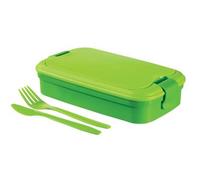 Curver - Bento Lunch & Go Récipient alimentaire 1,4 L - Avec couverts - 2 compartiments + compartiment intérieur - Couleur vert citron