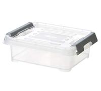 CURVER Boîte de Rangement Handy Plus 1,2L - Boîte de Rangement Multifonction - Pour Chambre, Bureau, Garage, Cabanon, Buanderie - Fermeture Rapide à poignées - 21,5 x 17 x 0,71 cm - Transparent