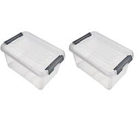 CURVER Boîte de Rangement Handy Plus 6L - Boîte de Rangement Multifonction - Pour Chambre, Bureau, Garage, Cabanon, Buanderie - Fermeture Rapide à poignées - 29,4 x 19,4 x 15 cm - Transparent