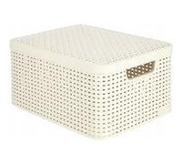 CURVER Boîte de Rangement Style 18L - Aspect Rotin Texturé - Pour Chambre, Salon, Salle de Bain, Buanderie - 39,7x29x18,7 cm - Ivoire - 70 % Recy