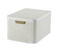 Curver Boîte de Rangement Style 30L - Aspect Rotin Texturé - pour Chambre, Salon, Salle de Bain, Buanderie - 44,5x33x24,8 cm - Ivoire - 70% Recyclé