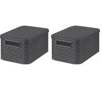 Curver Boîte de Rangement Style 30L - Aspect Rotin Texturé - Pour Chambre, Salon, Salle de Bain, Buanderie - 44,5x33x24,8 cm - Anthracite - 70% Recyclé (Lot de 2)