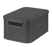 CURVER Boîte de Rangement Style 6L - Aspect Rotin Texturé - Pour Chambre, Salon, Salle de Bain, Buanderie -29,1x19,8x14,2 cm - Anthracite - 70% Recyclé