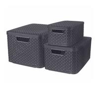 Curver Boîtes de rangement Style avec couvercle 3 pcs S+M+L Anthracite