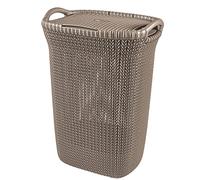 Curver Coffre à Linge 57L, Aspect Tricot - Bac à Linge Sale avec Couvercle - Bonne Aération - Poignées Ergonomiques - pour Salle de Bain ou Buanderie - 45,2 x 34,1 x 61,4 cm - Marron