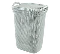 Curver Coffre à Linge 57L, Aspect Tricot - Bac à Linge Sale avec Couvercle - Bonne Aération - Poignées Ergonomiques - pour Salle de Bain ou Buanderie - 45,2 x 34,1 x 61,4 cm - Bleu Gris