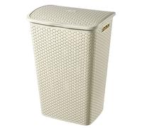Curver Coffre à Linge My Style 55L - Bac à Linge Sale avec Couvercle - Aspect Rotin Texturé, Bonne Aération - Poignées Ergonomiques - Pour Salle de Bain ou Buanderie - 42,8 x 33 x 60,4 cm - Ivoire