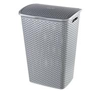 CURVER Coffre à Linge My Style 55L - Bac à Linge Sale avec Couvercle - Aspect Rotin Texturé, Bonne Aération - Poignées Ergonomiques - Pour Salle de Bain ou Buanderie - 42,8 x 33 x 60,4 cm - Argent