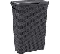 CURVER Coffre à Linge Sale Style 40L avec Couvercle - Aspect Rotin Texturé, Bonne Aération - Poignées Ergonomiques - Pour Salle de Bain ou Buanderie - 44,7 x 26,5 x 61,5 cm - Anthracite